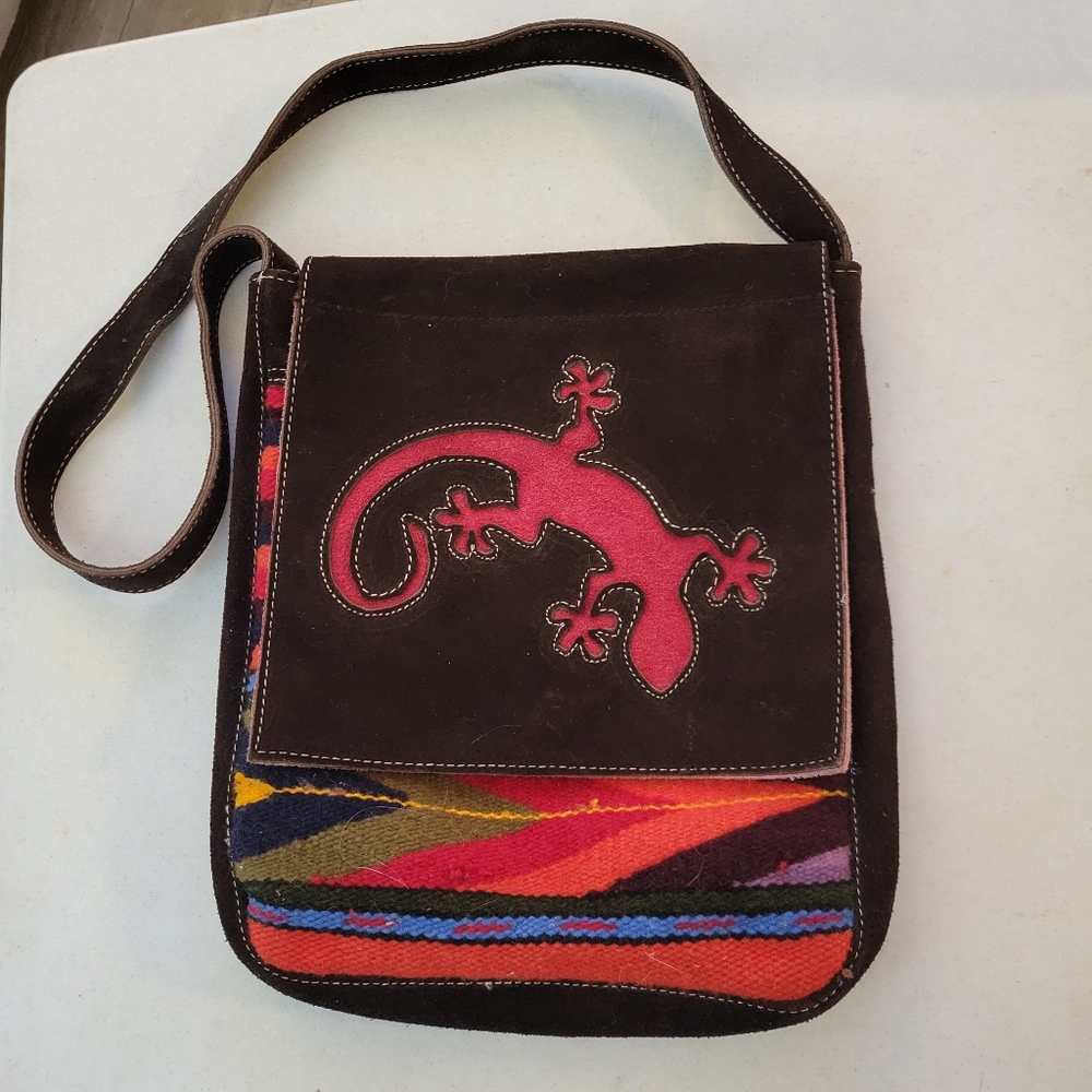 Gecko Saddle Blanket  & Suede Bag Southwest Western Aztec Wool Boho